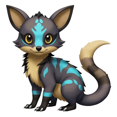 Rare exotic cute epic aesthetic gothic colorful Salandit-Eevee-Civet-species-Fakemon-hybrid-creature, with markings, full body sticker