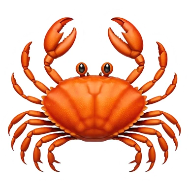 A high-resolution digital illustration of a crab, semi-realistic style. The crab is shown head on with a big smile  sticker