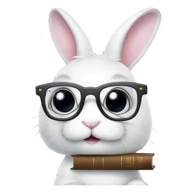 White bunny with a book and glasses sticker