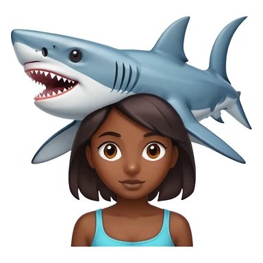 dark brownskin girl with shark head as a head sticker
