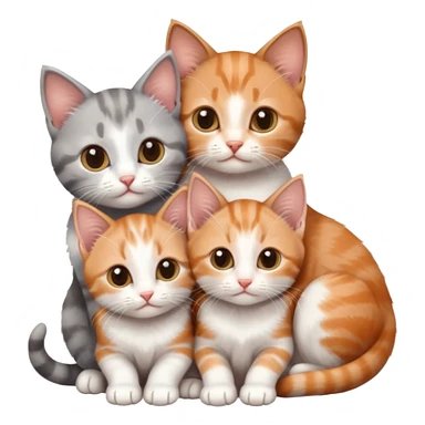 6 tiny kittens cuddling together all different colours, the first one is grey and white, the second is ginger and white and the third is brown tabby and white sticker