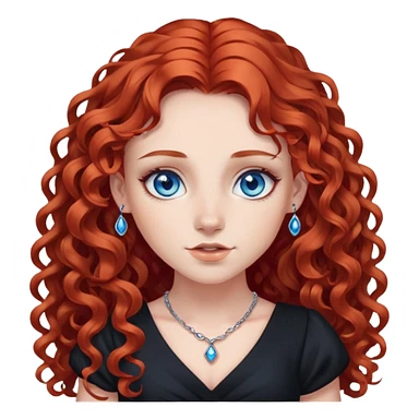 a girl with long curly red hair and blue eyes, in a black dress, with piercings sticker