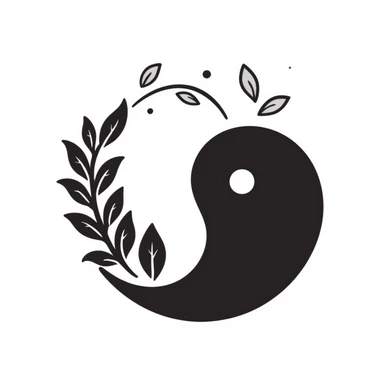 A yin-yang symbol with gentle leaf patterns, representing harmony and balance. Simple hand-drawn doodle style with minimal color. sticker