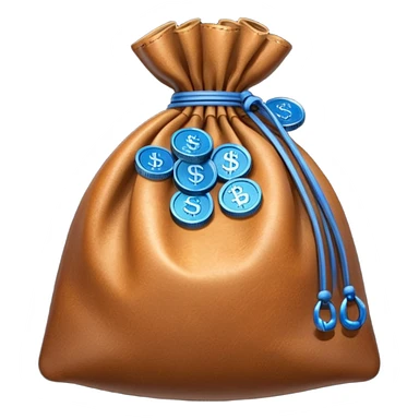 brown money bag with blue coins inside sticker