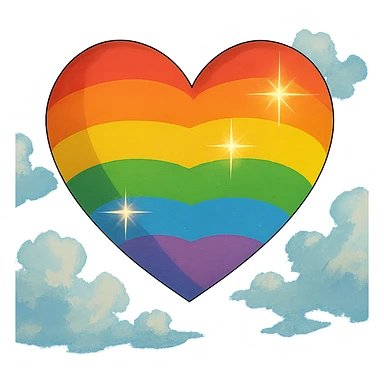 rainbow pride heart, ghibli style, no text, sparkle effect sticker