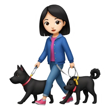 Asian girl walking black dog sticker