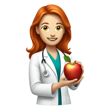 red hair nutritionist with apple without stethoscope sticker