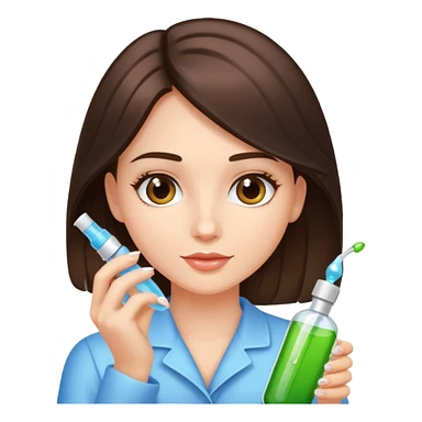 A  brunette girl with a dropper bottle in her hand with a glow skin and shiny healthy hair  sticker