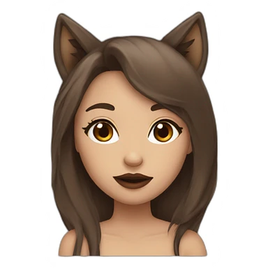  girl brown long hair lipstick wolf ears  sticker
