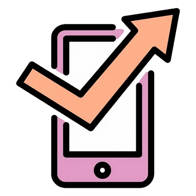 Smartphone with upward arrow indicating launch or release sticker