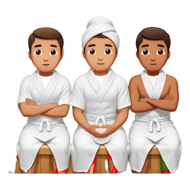 three young men turned in towels sit in the hot sauna sticker