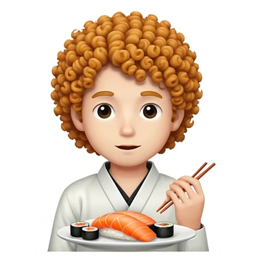 Curly hair boy eating sushi  sticker