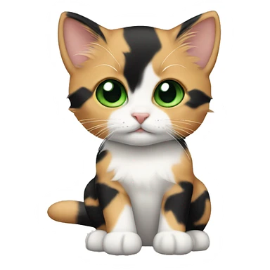 Calico kitten with black stripe down face with green eyes sticker