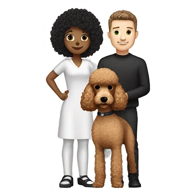 A white male with black hair holding a light brown poodle sticker