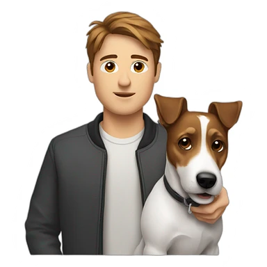 Man with modern brown hair cut with jack russell terrier dog sticker