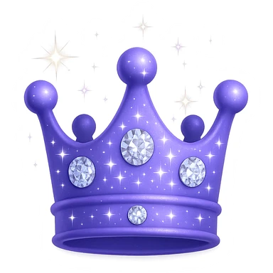 Enhance the 3D purple crown with color #7986cb by adding even more sparkling and glowing effects, diamonds, making it very shiny and majestic. Render it in apple emoji style with no background. sticker