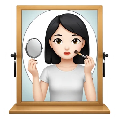 A chinese girl is prettying herself in front of mioor sticker