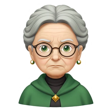Stern elderly witch professor with glasses, tight bun, green robes, frowning with disapproval sticker