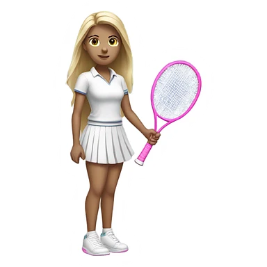 Blonde girl wearing white shirt and pink skirt holding a tennis racquet  sticker