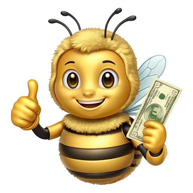 Bee with money shows thumbs up sticker
