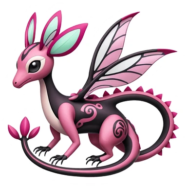 Magenta, black and white Meloetta-Flygon-Gorebyss-Salazzle-Pokémon-Fakémon-creature-fusion-hybrid sticker