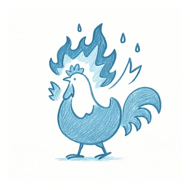 Make the magical fire chicken blue, keep hand drawn doodle style with hand drawn lines and sketchy style. sticker