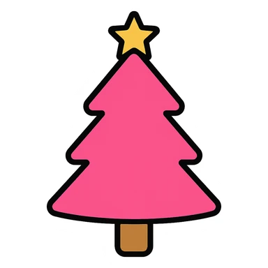 Add a yellow star on top of the pink Christmas tree, modern and simple icon style, no background. sticker