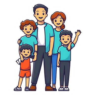 happy family: father, mother, two children, all smiling, bright colors sticker