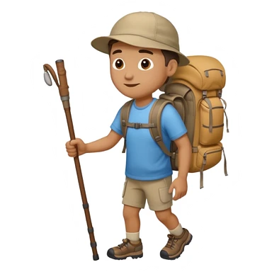 Montañero con mochila y bastones . sticker