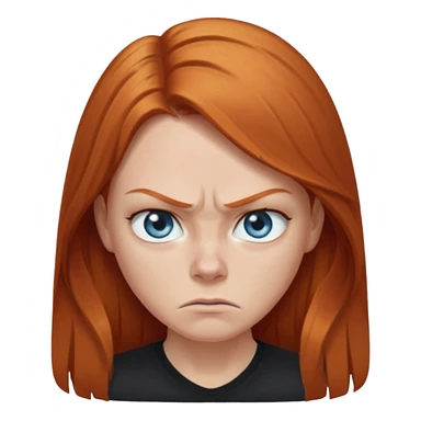 Ginger head woman with long hair and lightblue eyes, straight nose, almond eyes, black shirt. She is angry  sticker