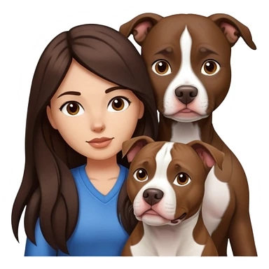 girl with dark brown long hair with her pitbull dog brown and white sticker