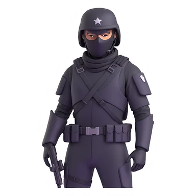 armed figure in all-black military clothing, shiesty mask, and helmet, standing in a ready pose sticker
