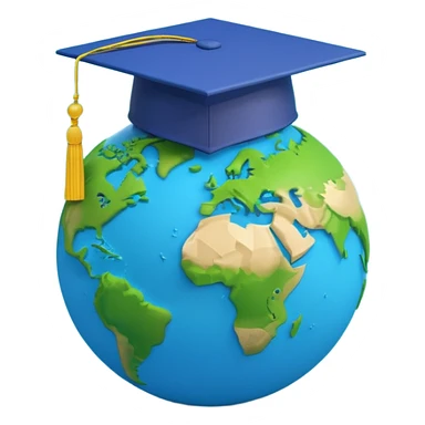 Planet Earth in a graduation cap, minimalism, 3D, material design sticker