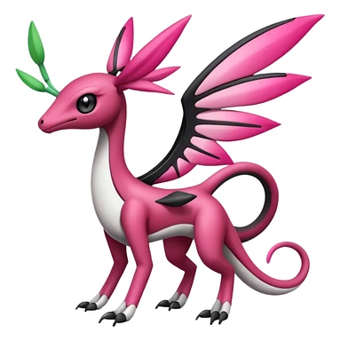 Magenta, black and white Meloetta-Flygon-Gorebyss-Salazzle-Pokémon-Fakémon-creature-fusion-hybrid sticker