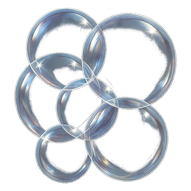 multiple transparent soap bubbles clustered together, emphasizing transparency and shining effect, simple background sticker