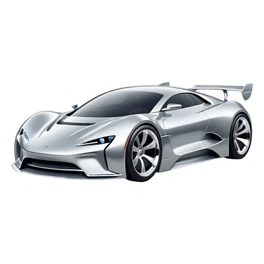 A low-profile futuristic car emoji made of polished silver chrome, wide body stance, smooth aerodynamic shape, glossy metallic surface, soft reflections, luxury swag aesthetic, minimal details, iOS emoji style, centered on clean white background, studio lighting sticker