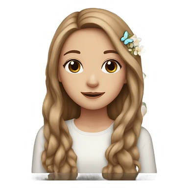 White girl with long brown hair flowers and butterflies  sticker