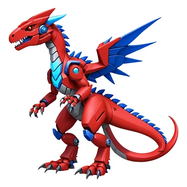 Cool Edgy Futuristic Red Digimon-Fakemon-Guilmon-Velociraptor-Dragon-Mecha full body sticker