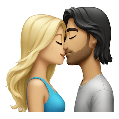 Pretty blonde girl kissing tan guy with long black hair sticker