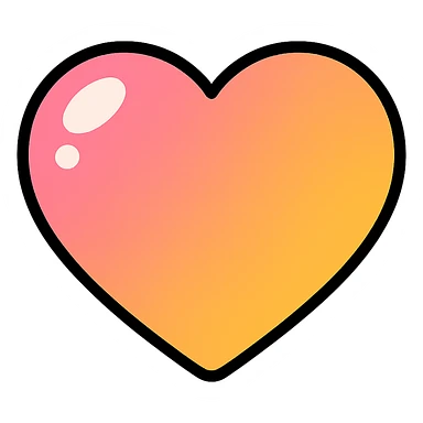 cute heart shape, colored with a vibrant gradient, vector look with shadows and highlights, detailed shading, thin clean outlines, soft rounded features, pastel palette, Japanese pop art style, sticker look, highly detailed sticker