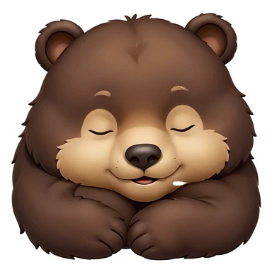 Meme-Worthy Cute Sleeping Bear Portrait Emoji, Head resting peacefully with a contented smile, showcasing a massive, robust build and a luxuriously soft dark brown fur, eyes shut in a serene, restful nap, Simplified yet hilariously adorable features, highly detailed, glowing with a soft, drowsy light, high shine, relaxed and utterly lovable, stylized with an air of playful laziness, bright and heartwarming, soft glowing outline, capturing the essence of a comically sleepy bear, so meme-worthy it feels like it could instantly become the next viral sensation of adorable slumber! sticker