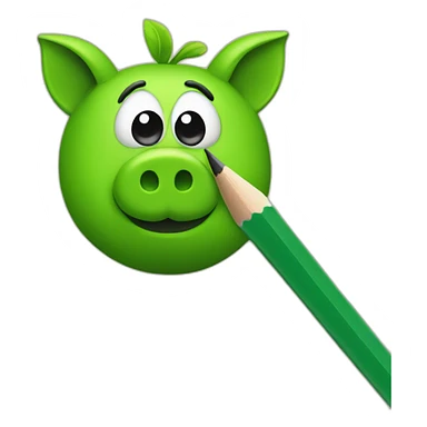green piggy holding a pencil in his hand sticker