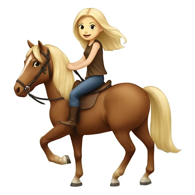Blonde girl ridding brown horse  sticker