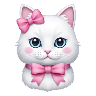 White cat sitting with a pink bow sticker