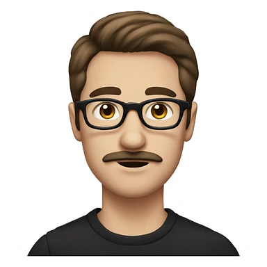 Guy, brown hair, moustache with soul patch, blue eyes, round glasses, wearing a black jumper sticker