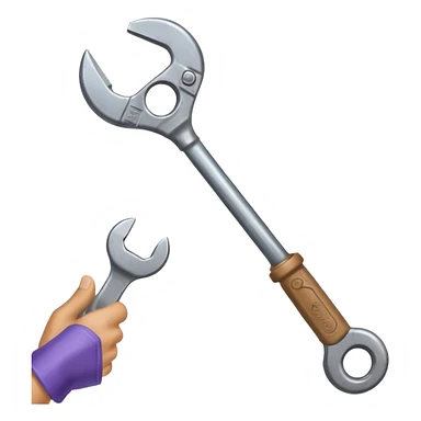 A man's hand holds a wrench sticker