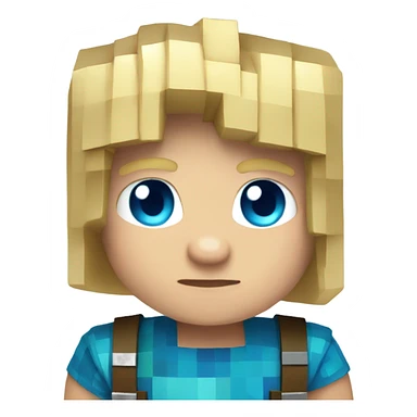 Blond boy with blue eyes and Minecraft shirt sticker