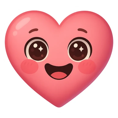 a new cute pink emoji, heart-shaped, big eyes, smiling, blushing cheeks sticker