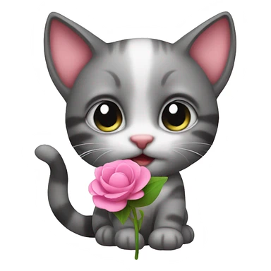 Cute kitten holding a pink flower sticker