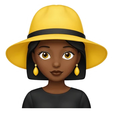 black dressed women with yellow hat sticker